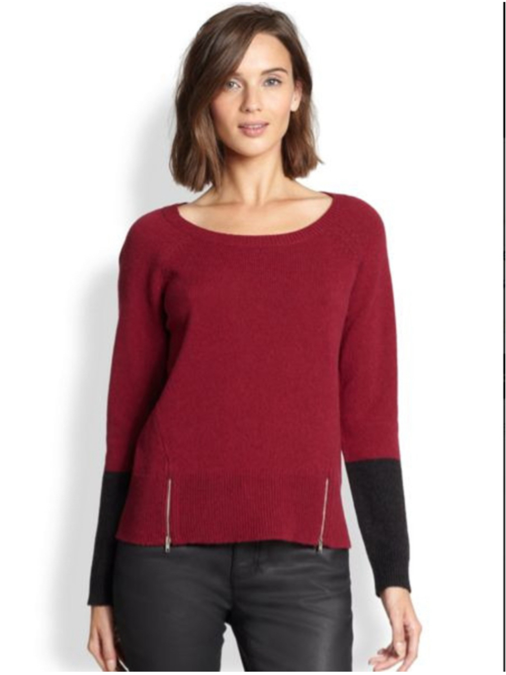 Eileen Fisher Yak Merino Wool Side Zip Colorblock Sweater Large